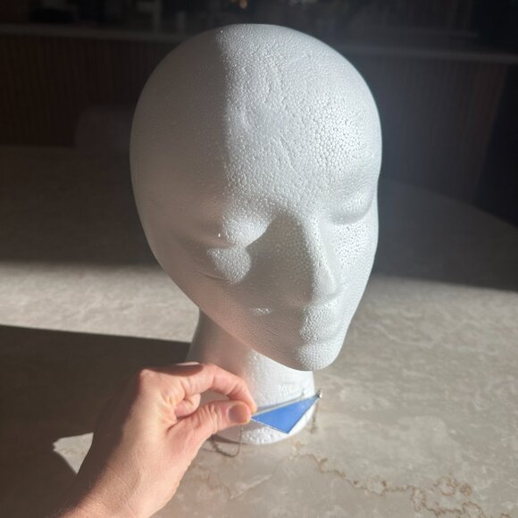 Royal Blue Stained Glass + 926 Sterling Silver Triangle Statement Necklace - Picture 6 of 8